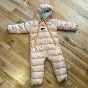 Patagonia Light Pink Snowsuit with Yellow Trim